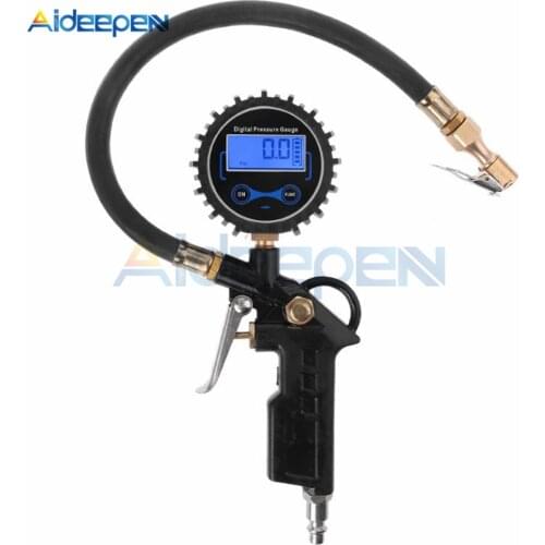 Car Truck Air Tire Inflator with Digital Pressure Gauge 200 PSI Air Chuck & Hose Pistol Type Automobile Pressure Gauge