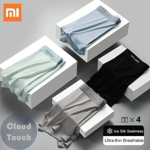 3pcs/lot Xiaomi Ice Silk Seamless Men Underwear Ultra-thin Breathable Boxer Shorts Graphene Antibacterial Male Panties Plus Size