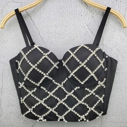 Shiny Rhinestone Black Sexy Camisole Top Jazz Costumes Women Party Performance Clothing Nightclub Bar Dj Ds Stage Outfit DT2333