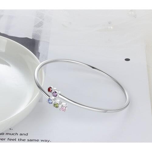 Personalized Birthstones Bracelet For Mother 925 Sterling Silver Custom Cuff Bangles DIY Jewelry Making Daughter Sister Gift