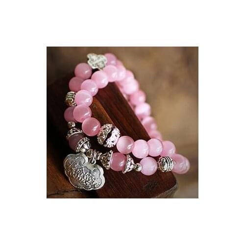 New Hot High quality Fashion Pink Quartz 7mm Beads Tibetan Bracelets for Women Gift Statement Lucky Jewelry Wholesale