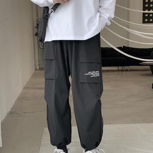 Men Multi Pockets Sports Long Cargo Pants Work Trousers Thin Sweatpants Multi Pockets Ankle Tied Long Pants Loose Trousers