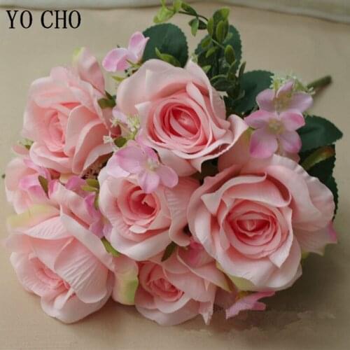 YO CHO Artificial Flower Bouquet 7 Heads Silk Rose Flower Arrangement Wedding Bridesmaid Sister DIY Bouquet Home Wedding Decor