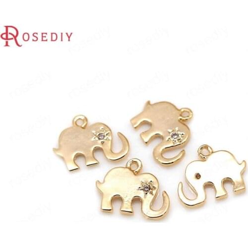 C327)4 pieces 8x10.5mm 24K Champagne Gold Color Brass + Zircon Elephant Charms Pendants High Quality Diy Jewelry Accessories