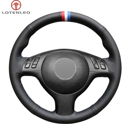 LQTENLEO Steering Wheel Cover Black Genuine Leather For BMW M Sport 3 Series E46 330i 330Ci E39 540i 525i 530i M3 M5 2000-2006