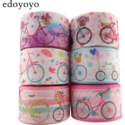 Edoyoyo 5 Yards/lot 1-1/2" 38mm Bicycle Grosgrain Ribbon For Gift 100% Polyester Soft Ribbon Printed Geometric Grosgrain Ribbon