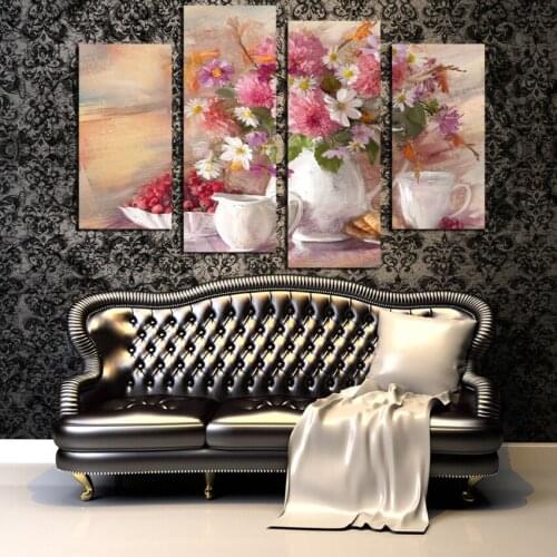 European Style 4 Pcs Still Life Flower Modern Wall Painting Living Room Kitchen Decoration Canvas Painting On Wall Home Decor