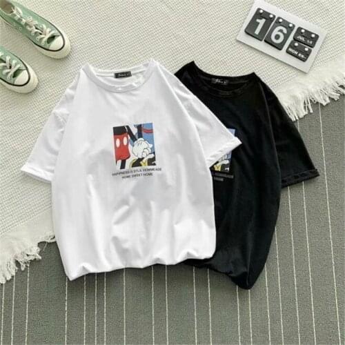 Disney Minnie Mouse Cartoon Print O-Neck T-Shirt Short Sleeve Unisex Loose Top Bottoming Shirt Mens Shirts Fashin Male Pullover