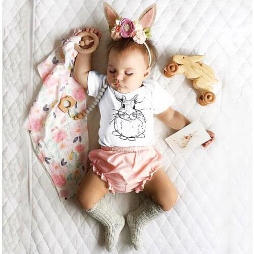 Baby girl clothes short sleeve suits Rabbit Romper top+Dot Shorts+Headband set for children for girls clothing baby Outfits CF