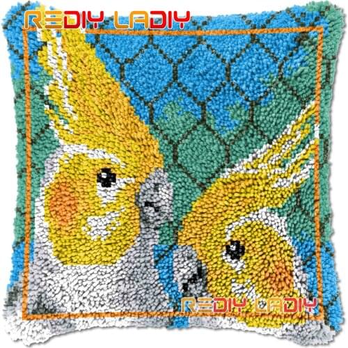 Latch Hook Cushion Parrots Love DIY Needlepoint Kits Chunky Acrylic Yarn Arts Crocheting Lofty Pillow Case Hobby & Crafts
