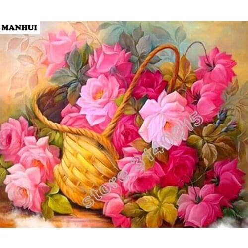 Square drill modern home decoration diy diamond painting Flower basket needlework 3d full diamond embroidery painting BEC171