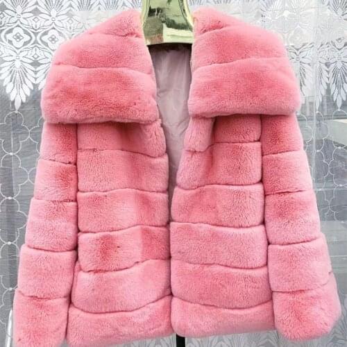 FUR jacket real fur coat High Quality Genuine Rex Rabbit Fur coat jacket withcollar sleeves hood Natural Real fur coat women