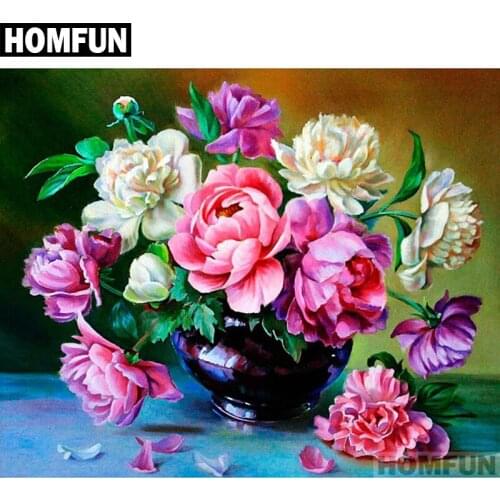 HOMFUN Full Square/Round Drill 5D DIY Diamond Painting "Peony flowers" Embroidery Cross Stitch 5D Home Decor Gift A01366