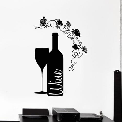 Wine Wall Decal Goblet Glass Bottle Grape Alcohol Bar Winery Family Interior Decor Vinyl Window Stickers Flowers Art Mural M156
