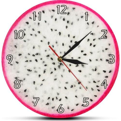 Round Acrylic Desert King Dragon Fruit Print Wall Clock Vine Plant Pitaya Hylocereus Slice Hanging Non Ticking orologio parete