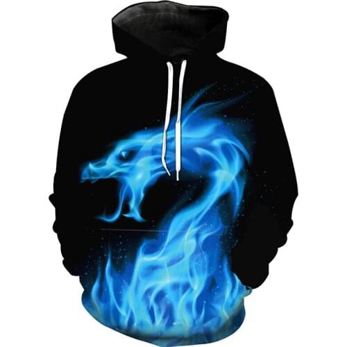 New Dragon animal blue Flame Hooded Sweatshirt Long Sleeve 3D printing Women/Men casual Hoodies plus size S-6XL Jackets Coats