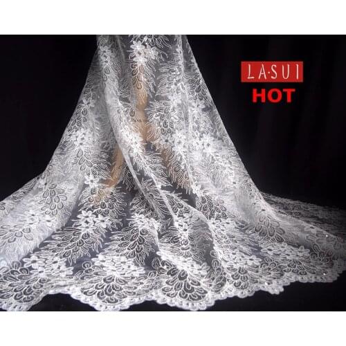 LASUI 2017 NEW Noble and beautiful Corded+ Sequin embroidery flowers lace fabrics DIY Wedding dress X0236