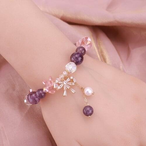 New Amethyst Korean New Trend Pearl Bracelet Female Personality Temperament Bowknot Austrian Jewelry for women girls