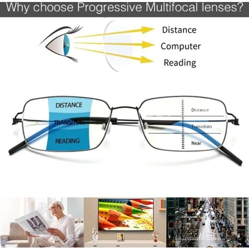 Titanium alloy mens progressive multi-focus square anti-blue reading glasses optical frame prescription Korean No screws glasse