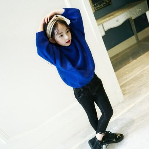 Autumn 2018 Girl Korean Long Sleeve Solid Color Bat Sleeve Collar Sweater A - Neck Loose Knit Sweater
