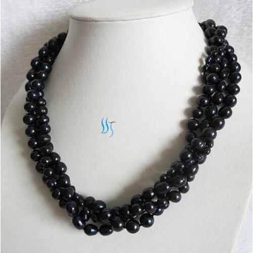 Black Color Pearl Jewellery AA 4-10MM 4 Rows Natural Freshwater Pearl Necklace 18 inches Magnet Clasp New Free Shipping