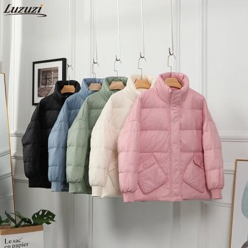 Luzuzi Down Jacket Womens Winter Loose and Light Warm White Duck Down Coat Casual Short Thin Down Parkas Female Outerwear