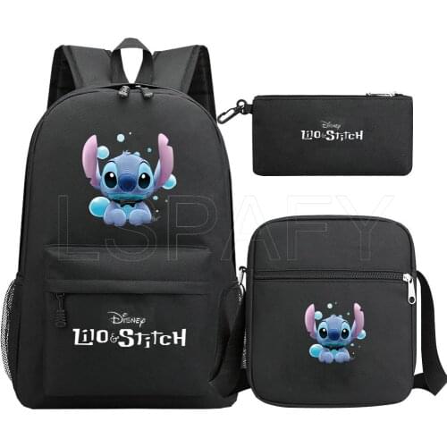 Disney Cartoon Stitch Print School Backpack for School Teenager Girls Boys Kawaii Backpacks Mochilas 3pcs/set Kids School Bags