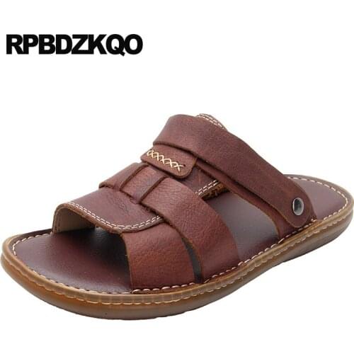 Designer brown open toe waterproof slides water fashion shoes men sandals leather summer native slippers outdoor black beach