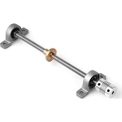 1Set 3D Printer CNC T8 Lead Screw 8mm Length 100-800mm + Brass Copper Nut + KP08 Bearing Bracket + Flexible Coupling 8x8