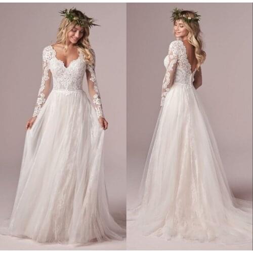 A Line Long Sleeve Bridal Dresses Wedding Dress 2021 Tulle Lace Long Ivory Vestido De Novia Open Back свадебное платье Plus Size