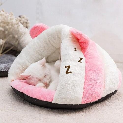 Warm Pet Bed For Cats Dogs Soft Nest Kennel Bed Cave House Sleeping Bag Mat Pad Tent Cushion Pets Winter Cozy Beds cama gato