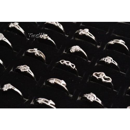 Yingwu Wholesale 50pcs 2019 Silver Plated Assorted Love Heart Ring Women Jewelry Saint Valentines Day Gift