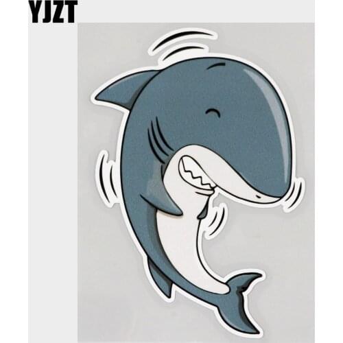 YJZT 10.6CM×14.9CM Happy Blue And White Shark Car Sticker PVC Decal 11C-0299