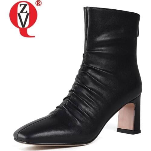 ZVQ Women winter New Style Leisure short boots Concise Comfortable Genuine Leather Pumps Heels Square Toe Mature Solid color