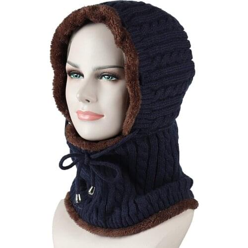 2018 Winter Plush Hat Men Women Knitted Hat Scarf Skullies Beanies Winter Beanies For Men Caps Mask Balaclava Bonnet Cap Hats