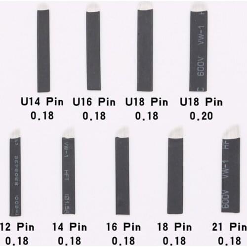 100pcs 0.2mm Microblading 18 U Shape Tattoo Permanent Makeup Manual Eyebrow Needle 3D Embroidery 18 pins Black Blades