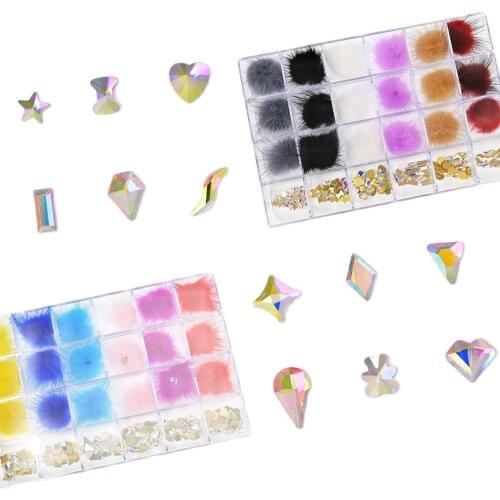 18Furry Decals+150pcs Rhinestones NailArt Set/Box, Magnet Detachable Metallic Diamonds Azure ARTS BEAR Flatback Gemstones #ZCF31