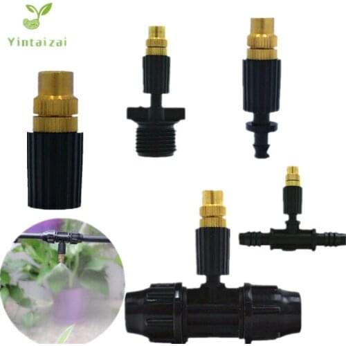 Brass Misting Sprinkler With Lock Tee Adjustable Nozzle Drip Watering Sprayer Micro Drip Irrigation Fittings