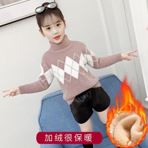 2020 New Fashion Children Sweaters Knit Sweaters Fashion Girls Turtleneck Knit Sweater Thick Fleece Girls Sweaters