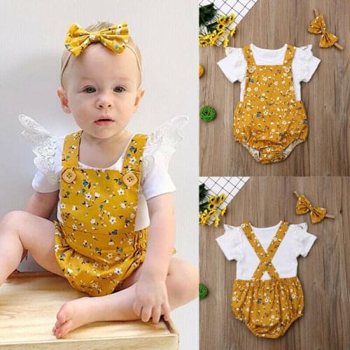 3Pcs Newborn Baby Girls Cactus Ruffles Romper +T-shirt Outfit Clothes+Headwear Summer Baby Clothing Sets