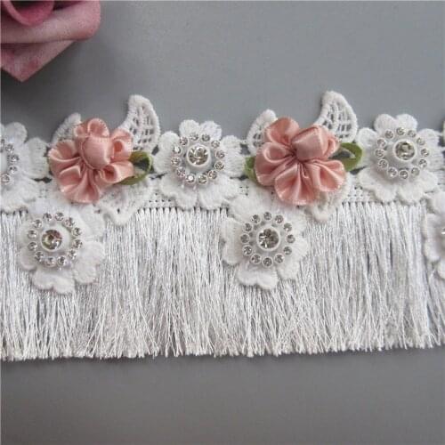 50cm White Fringe Tassel Lace Trim Diamond Flower Embroidered Ribbon Fabric Sewing Craft Dress Curtain Accessories Decoration