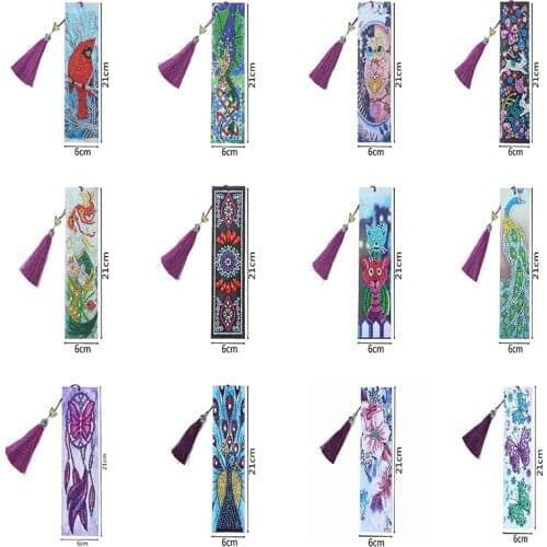 5D DIY Diamond Painting Bookmark Leather Tassel Book Marks Special Shaped Diamond Embroidery DIY Craft