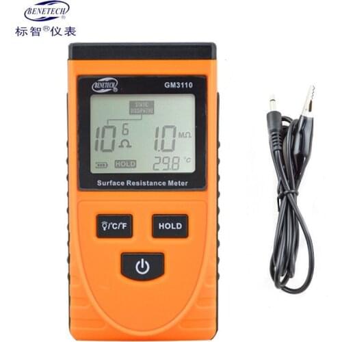 BENETECH GM3110 Surface ResistanceTester Anti-static LCD Tester Digital Display Anti-static Resistance Meter Temperature Meter