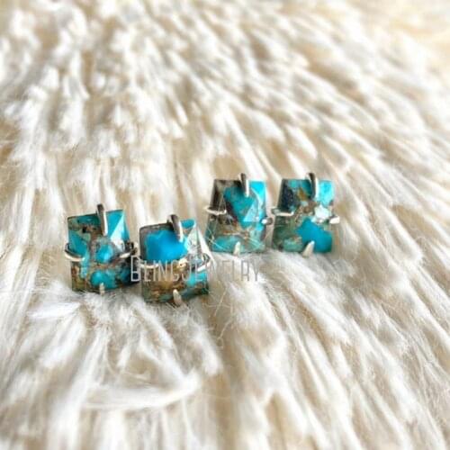 Turquoise Stud Earrings Turquoise Jewelry Genuine Turquoise Stud Silver Prong Set Earring ER38717