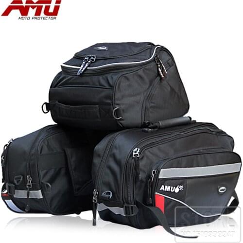 BRAND AMU Motorcycle Saddle Bags Motorbike Rear Edging bag Motocross Helmet Bag Knight Rain Tail Luggage Oxford Bags