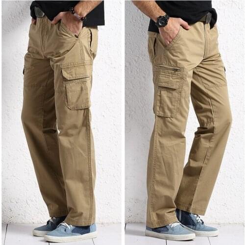 Men Multi-pocket Plus Size 44 Loose Cargo Pants Outdoor Sports Climbing Hiking Riding Spring Thin Militar Style Trousers Homme