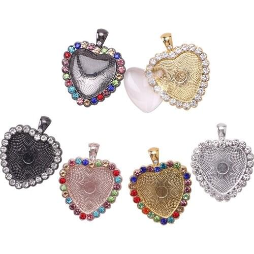 Zircon Alloy Beads For Jewelry Making Bulk Heart Shape Metal Setting Bezel Tray Base Lacework Ellipse Glass Cabochon DIY Crafts