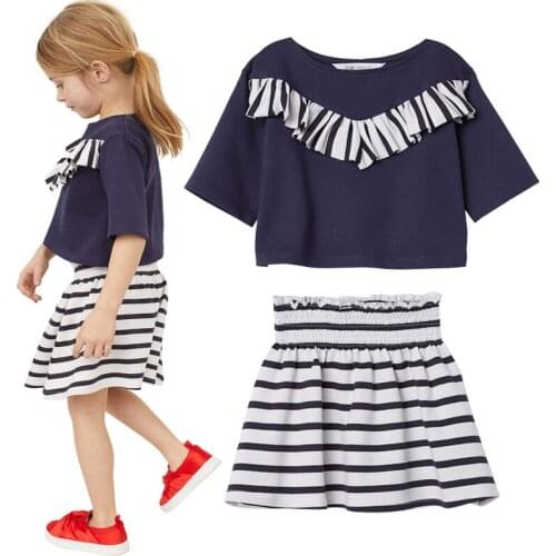 Navy Sailor Girls Clothes Suits Stripe Children Jumpers Skirts High Waist Baby Girl Blouse Pleated Shirt Fashion Cotton Outfits