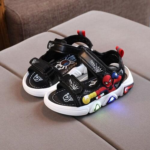 Disney Children Spiderman Led Sandals Light up Summer Kids Sandal Glowing Sport Sandals for Girls Flashing Soft Beach Boys Shoes