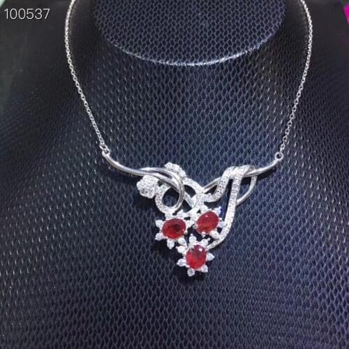 Extravagant fashion flame Flower natural red ruby gem Necklace Natural gemstone Pendant Necklace S925 Silver woman party gift